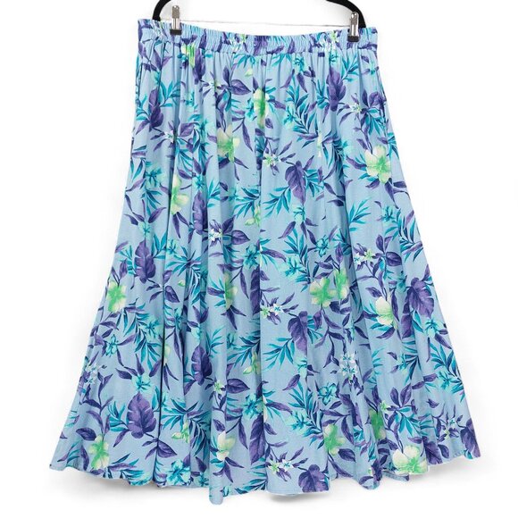 Woman Within Skirt Sz L 18/20 Floral Linen Rayon Pockets Summer Maxi Office Wear - Picture 2 of 11